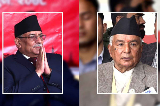 भारत जानुअघि प्रधानमन्त्री दाहालले भेटे राष्ट्रपति पौडेललाई 